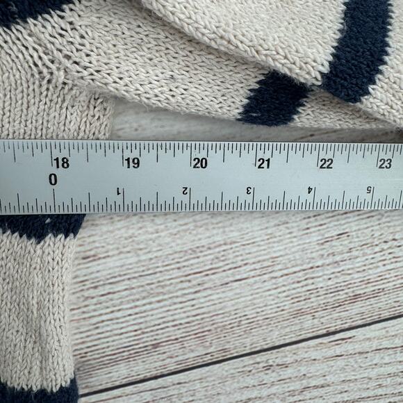 Faherty Kent Striped Hoodie Sweater Womens XS Ivory Blue Tassled Drawstring - Picture 11 of 13